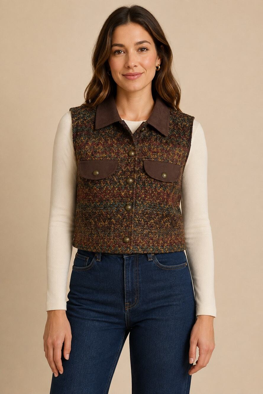 Vintage Sharon Young Women’s Medium Bouclé Tapestry Vest Made in USA